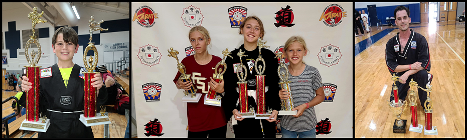 Banner showing three pictures of contestants holding trophies